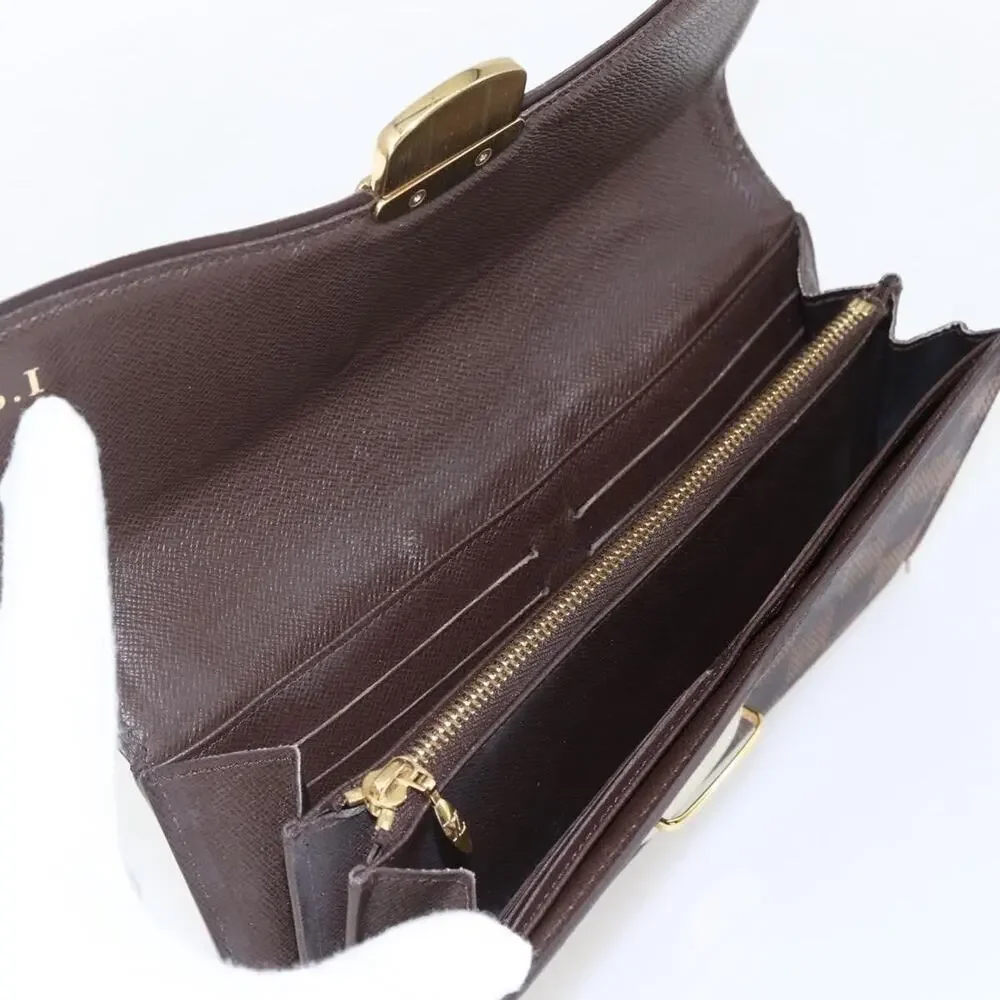 Louis Vuitton Damier Ebene Portefeuille Sistina Long Wallet Brown